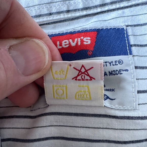 Levi's Vintage Orange Tab Men's Striped Short Sleeve Cotton Shirt White/Gray Lg - Picture 8 of 14